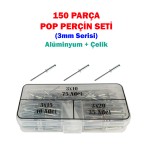 150 Parça Pop Perçin Seti - 3mm Serisi (Alüminyum + Çelik)