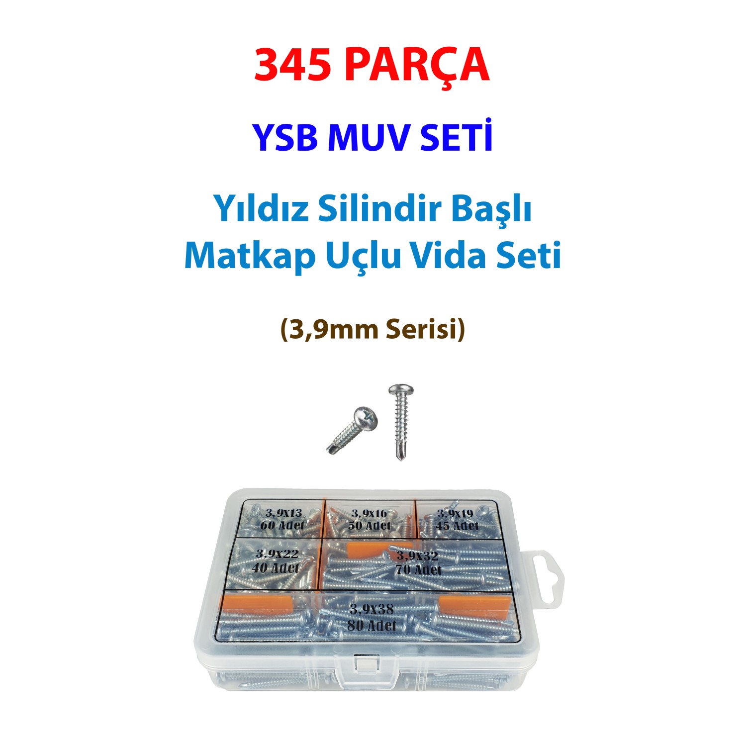 345 Parça YSB MUV Seti - (3,9mm Serisi Akıllı Vida Seti)