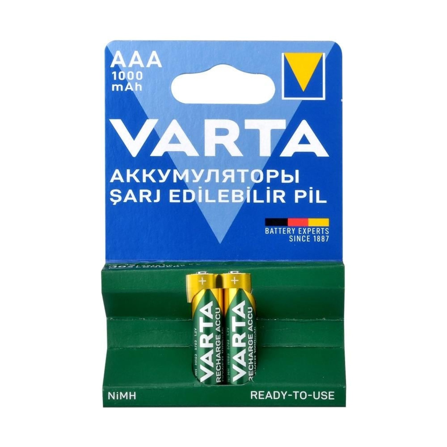 Varta AAA 1.2V 1000 mAh NiMH Pil  - Şarjlı Pil - Şarj Edilebilir Pil (Şarjlı İnce Kalem Pil) - 2 Adet