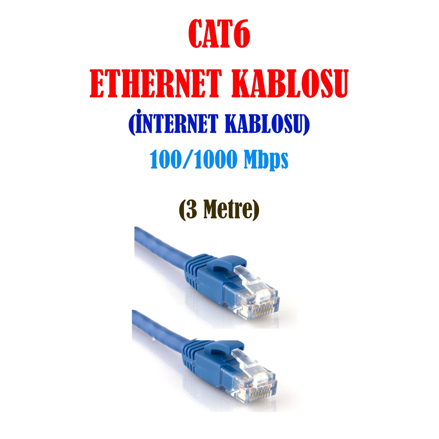CAT6 Ethernet Kablosu - İnternet Kablosu - 100-1000Mbps 3 Metre