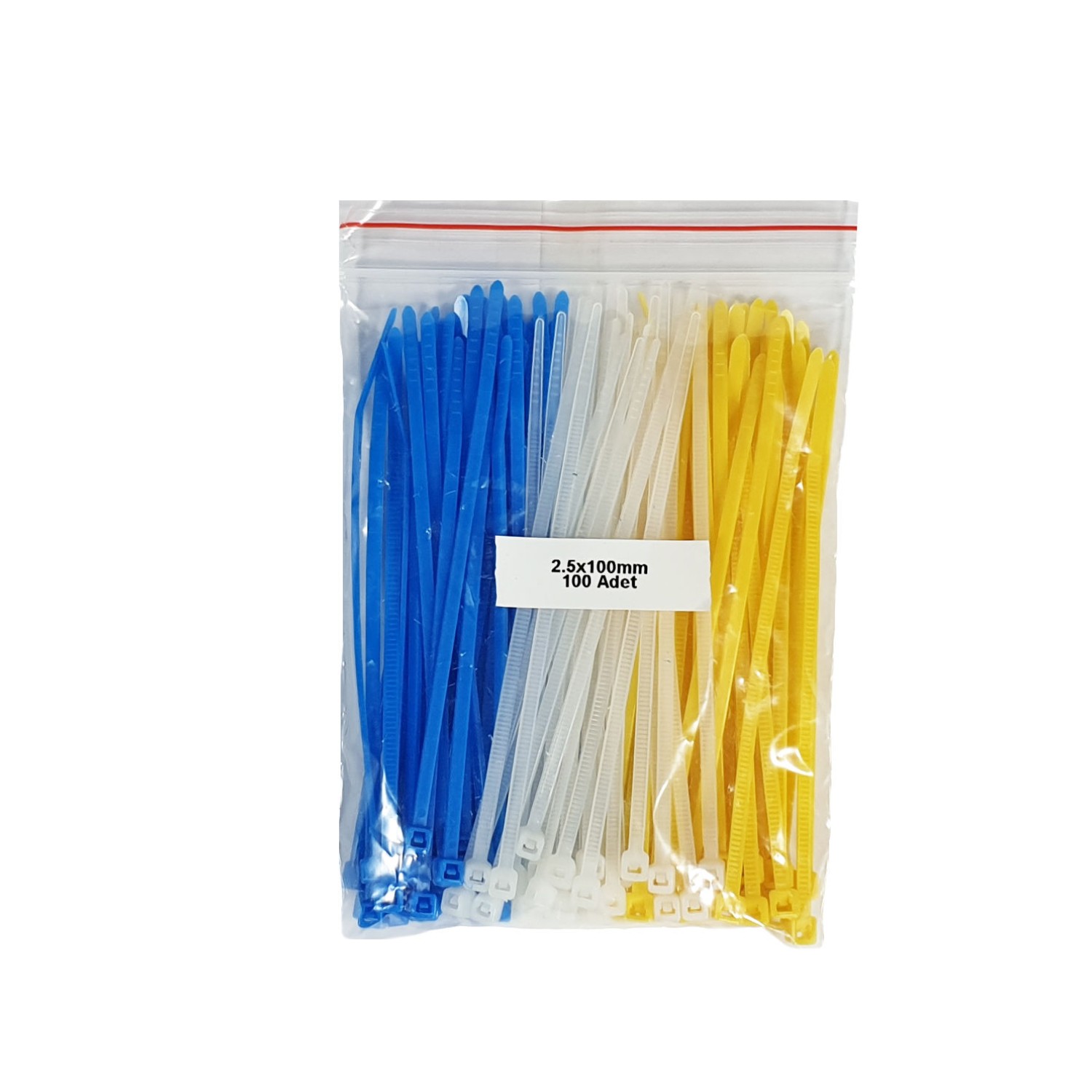 Plastik Kablo Bağı - Mavi+Beyaz+Sarı - 2,5mmx100mm (100 Adet)