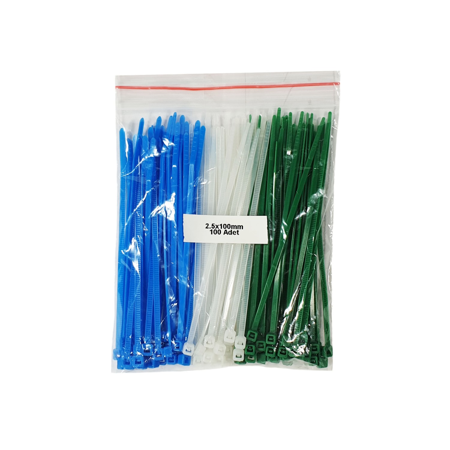 Plastik Kablo Bağı - Mavi+Beyaz+Yeşil - 2,5mmx100mm (100 Adet)