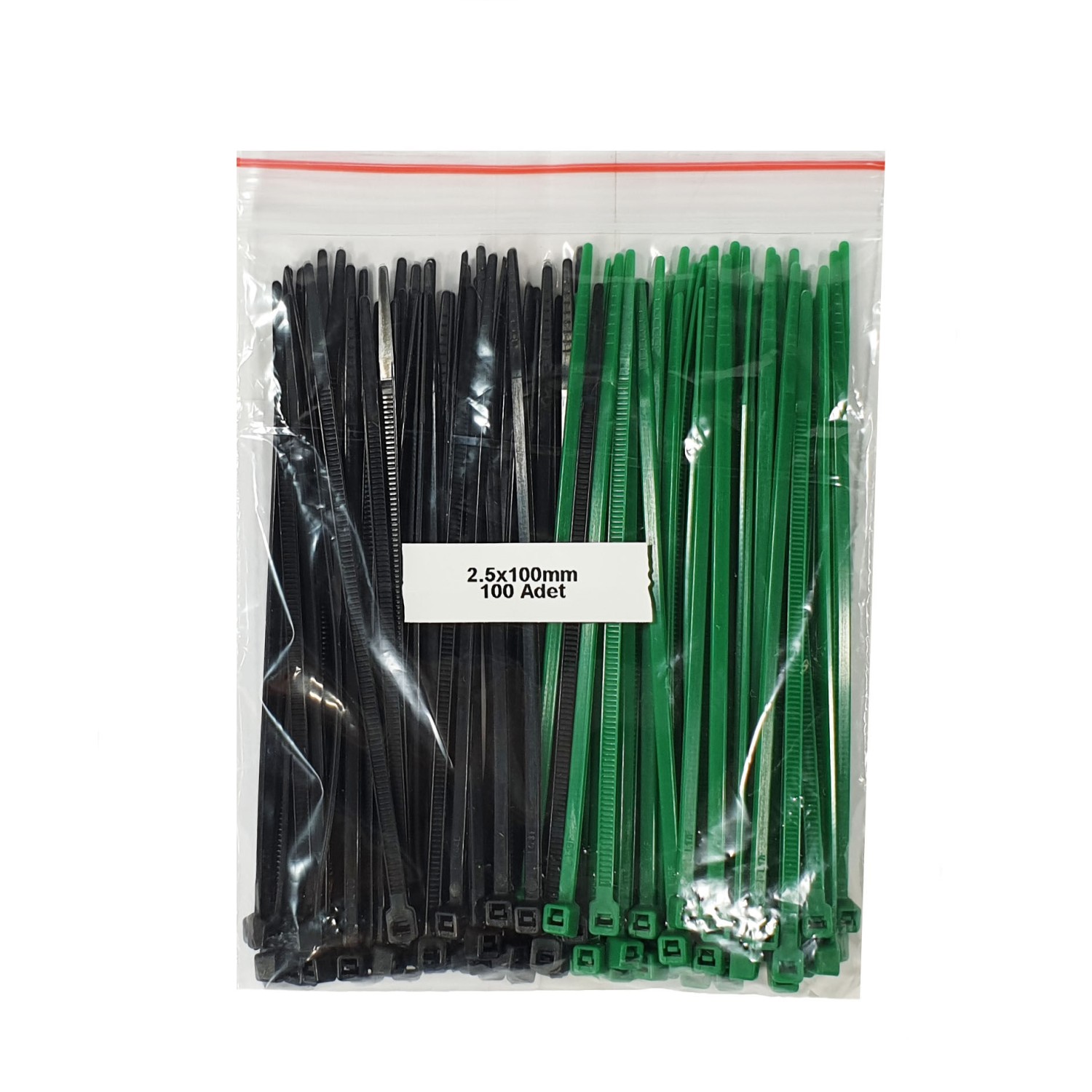 Plastik Kablo Bağı-Siyah+Yeşil-2,5mmx100mm-Cırt Kelepçe(100 Adet)