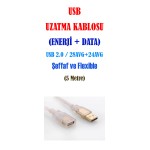 USB Uzatma Kablosu - Şeffaf ve Esnek - USB 2.0 - 5 metre