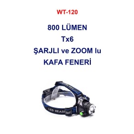 WT-120 800 Lümen Tx6 Şarjlı ve Zoomlu Kafa Feneri